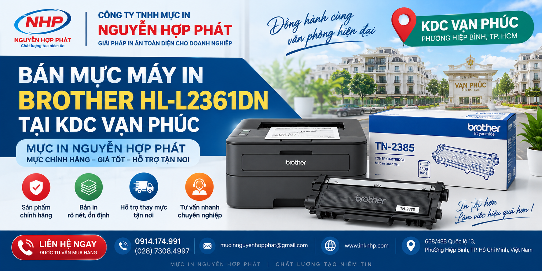 Bán mực máy in Brother HL-L2361DN tại KDC Vạn Phúc – Mực in Nguyễn Hợp Phát